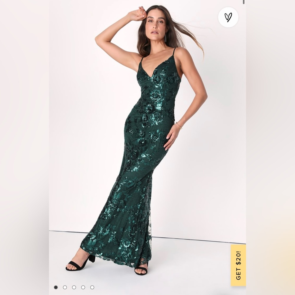 Lulu’s green sparkle floor length maxi dress